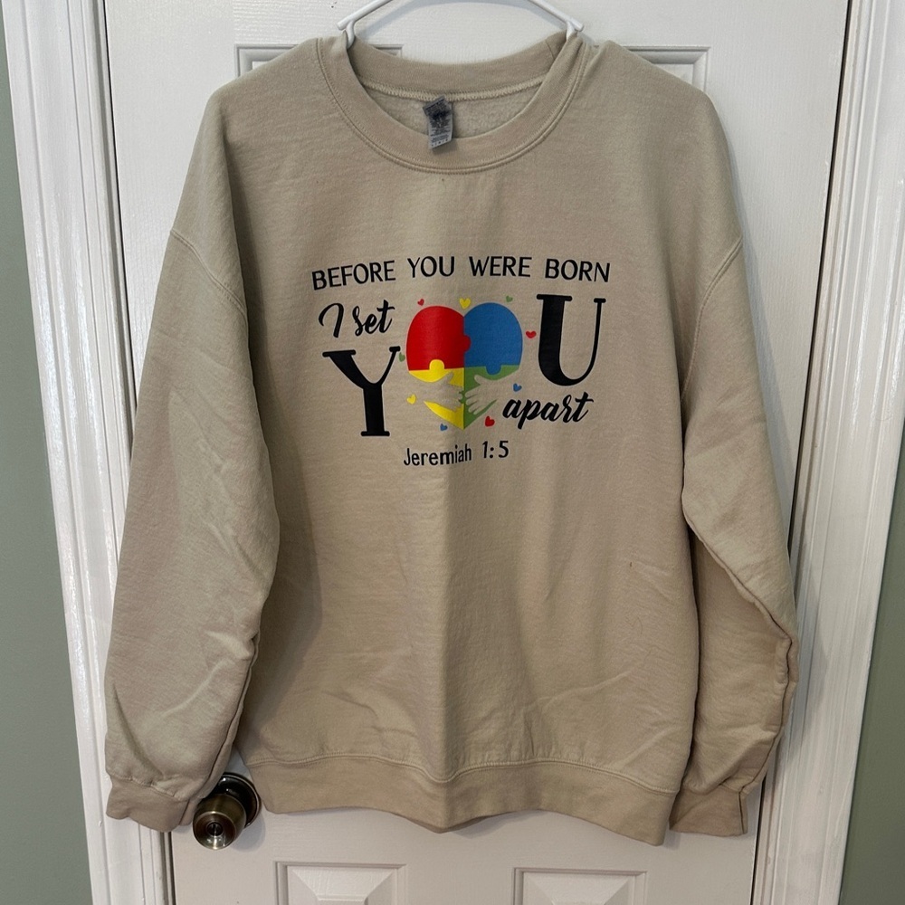 Beige Sweatshirt with Inspirational Print Autism